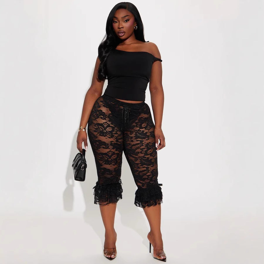 Sexy Lace Cropped Pants for Women