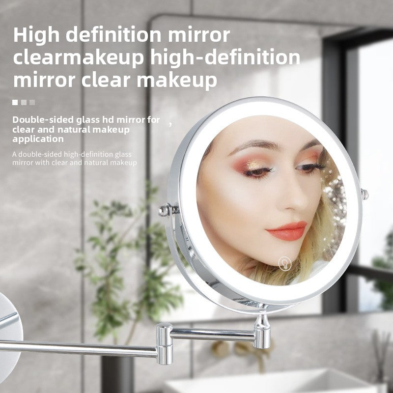 Wall-Mounted LED Makeup Mirror with Dual-Sided Magnification