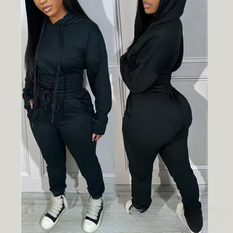 Loose Waist Hooded Jogging suit 2 pcs suit