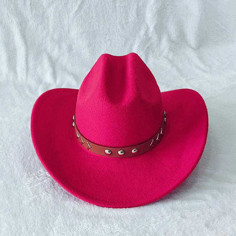 Western Cowboy Hat with Rivets and Curved Brim