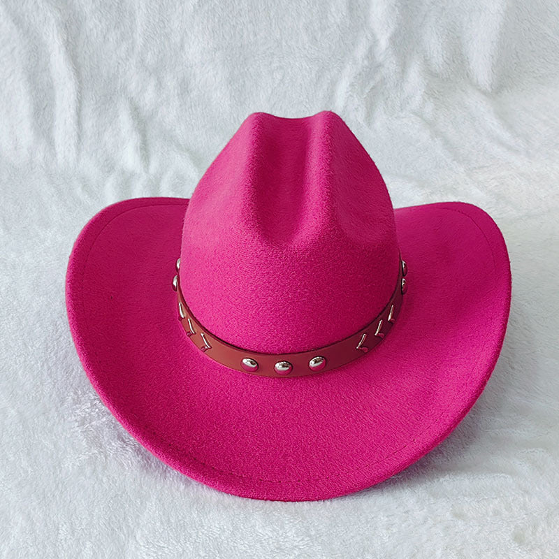 Western Cowboy Hat with Rivets and Curved Brim