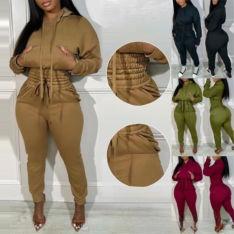 Loose Waist Hooded Jogging suit 2 pcs suit