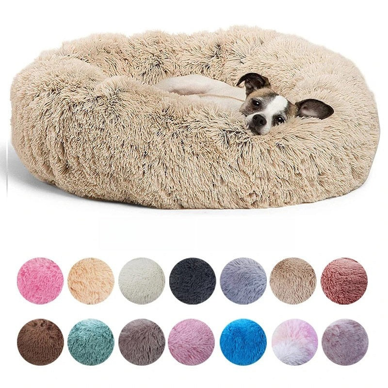Plush Round Machine-Washable Pet Bed