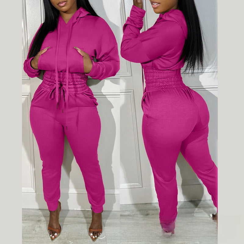 Loose Waist Hooded Jogging suit 2 pcs suit