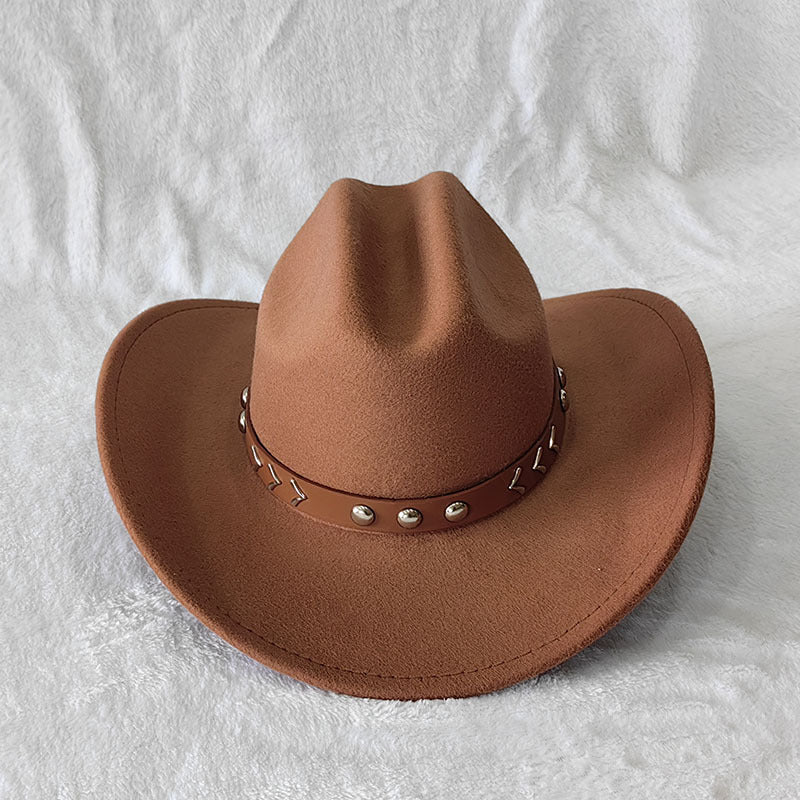 Western Cowboy Hat with Rivets and Curved Brim