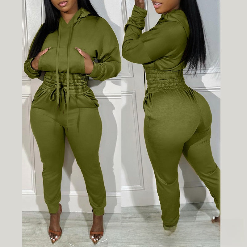 Loose Waist Hooded Jogging suit 2 pcs suit