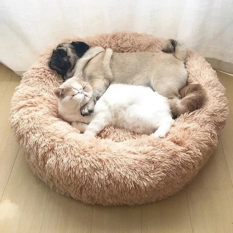 Plush Round Machine-Washable Pet Bed