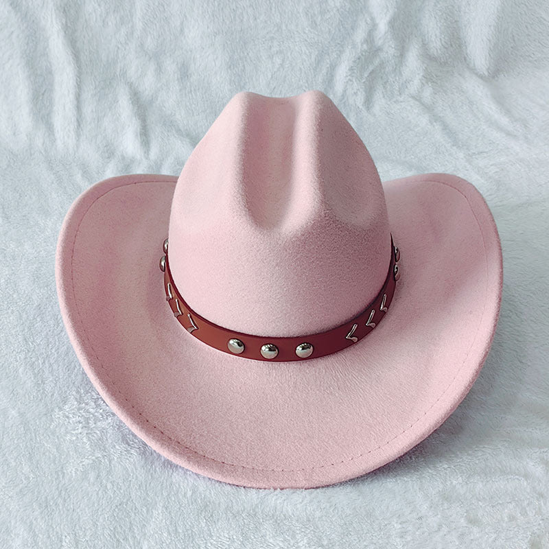 Western Cowboy Hat with Rivets and Curved Brim