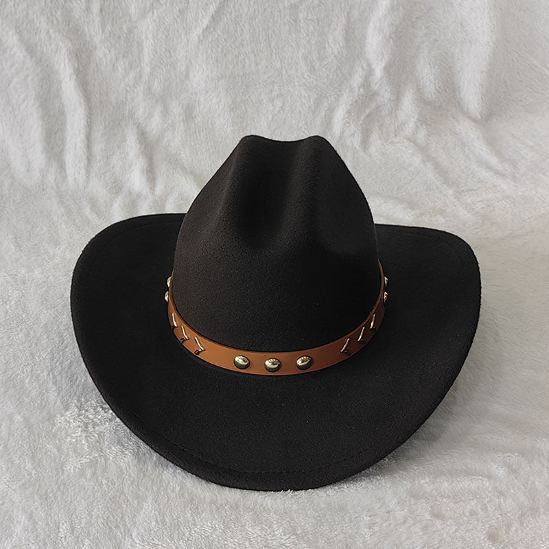 Western Cowboy Hat with Rivets and Curved Brim