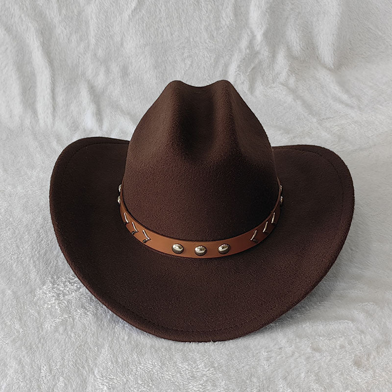 Western Cowboy Hat with Rivets and Curved Brim