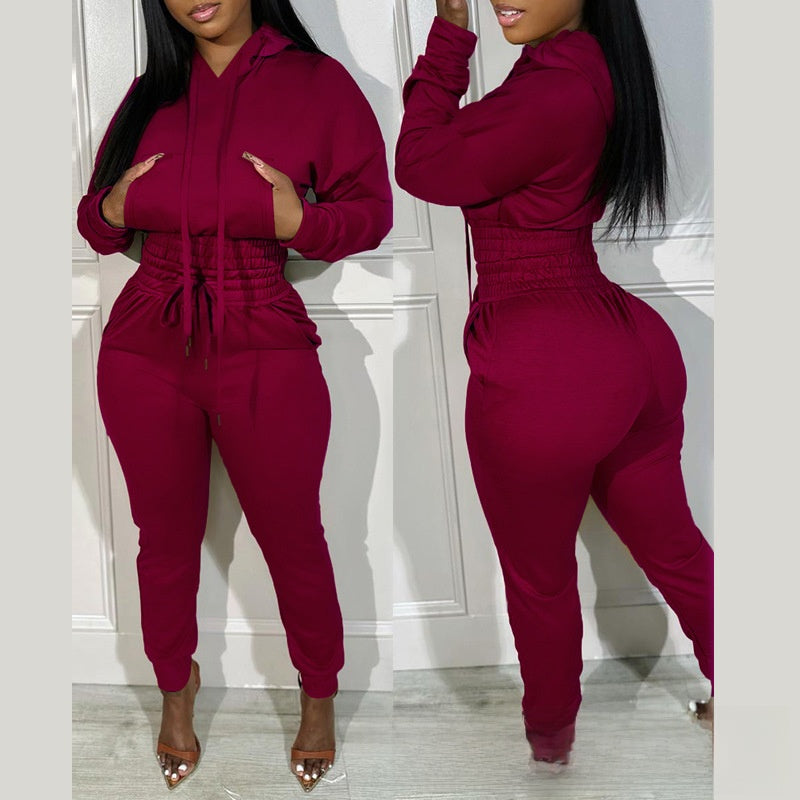 Loose Waist Hooded Jogging suit 2 pcs suit