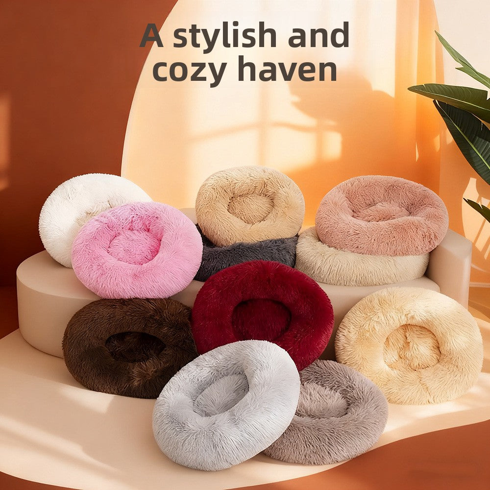 Plush Round Machine-Washable Pet Bed